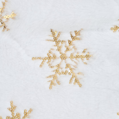 SINT 48 Inch Large White Chritsmas Tree Skirt with Gold Snowflake