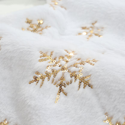 SINT 48 Inch Large White Chritsmas Tree Skirt with Gold Snowflake