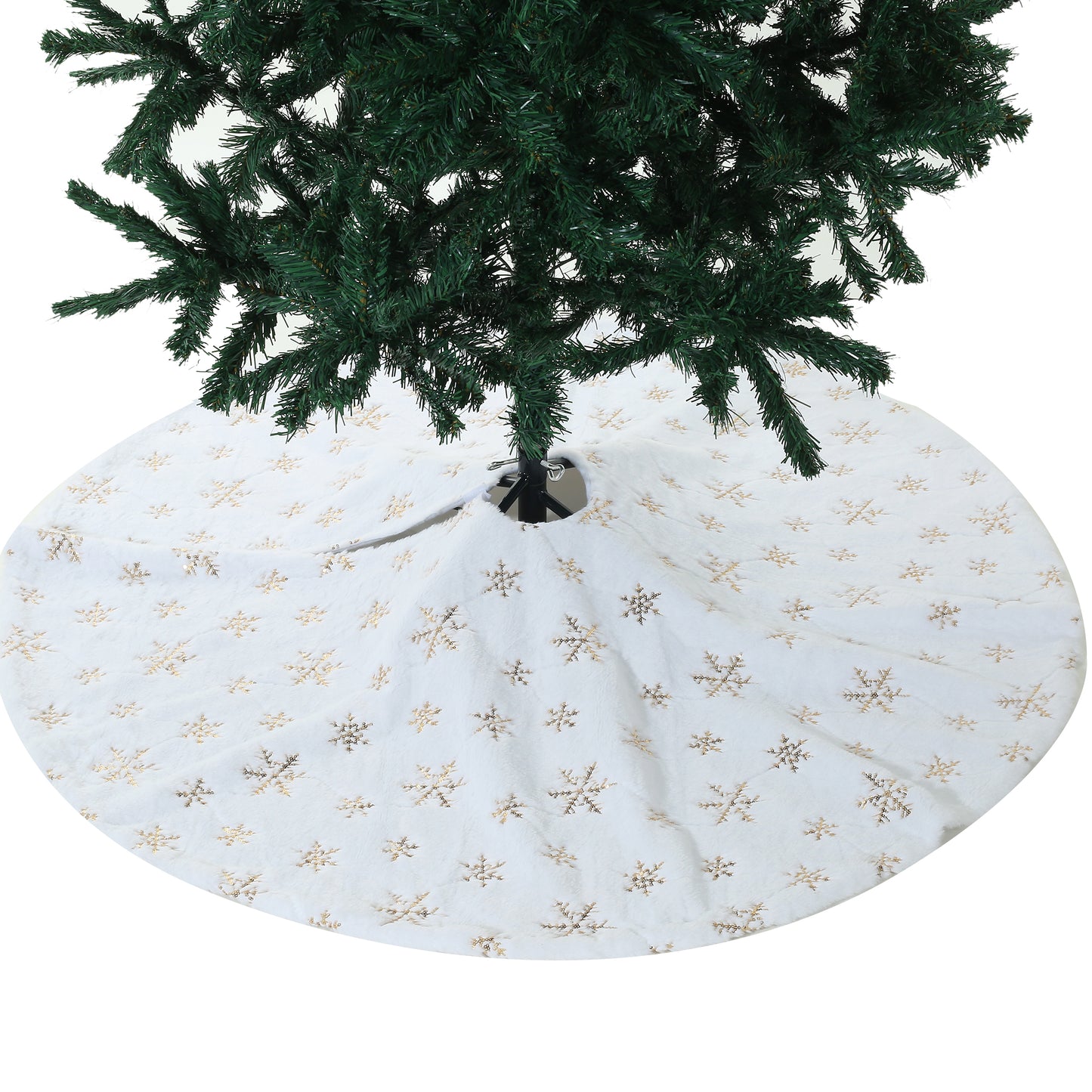 SINT 48 Inch Large White Chritsmas Tree Skirt with Gold Snowflake