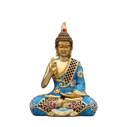 Premium Meditating Buddha Statue for Home Decor Elegant Blue and Gold Lord Buddha Sculpture Figurine for Living Room, Office Desk, and Vastu Spiritual Gifts