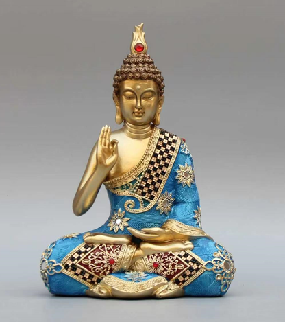 Premium Meditating Buddha Statue for Home Decor Elegant Blue and Gold Lord Buddha Sculpture Figurine for Living Room, Office Desk, and Vastu Spiritual Gifts