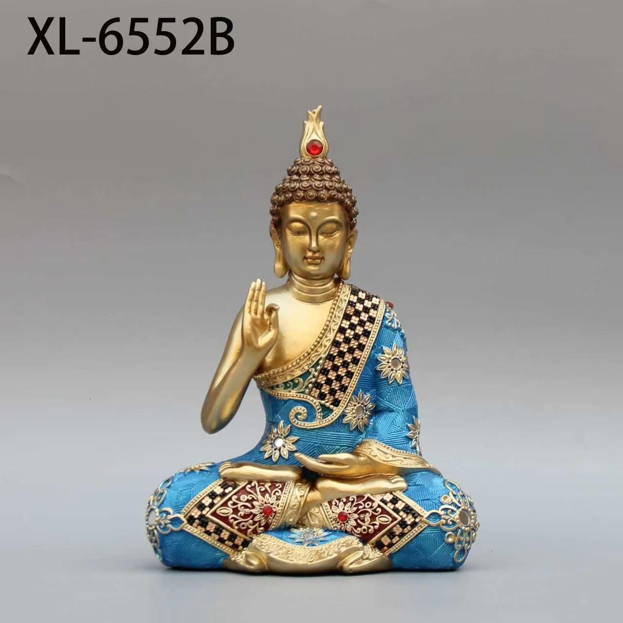Premium Meditating Buddha Statue for Home Decor Elegant Blue and Gold Lord Buddha Sculpture Figurine for Living Room, Office Desk, and Vastu Spiritual Gifts