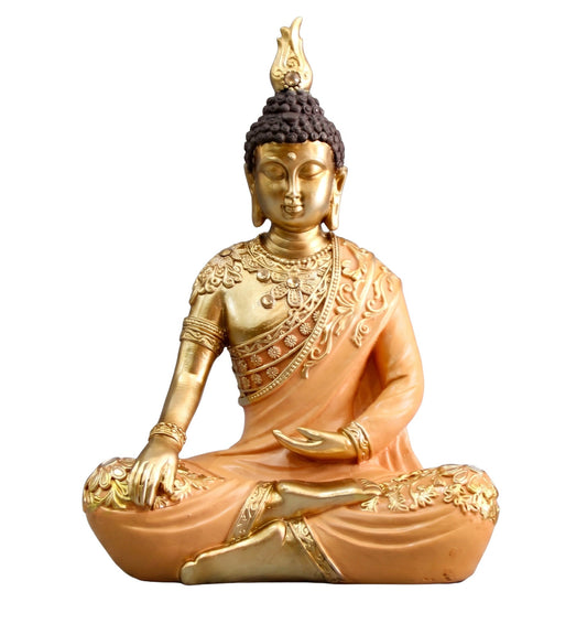 Premium Meditating Buddha Statue for Home Decor Elegant Blue and Gold Lord Buddha Sculpture Figurine for Living Room, Office Desk, and Vastu Spiritual Gifts