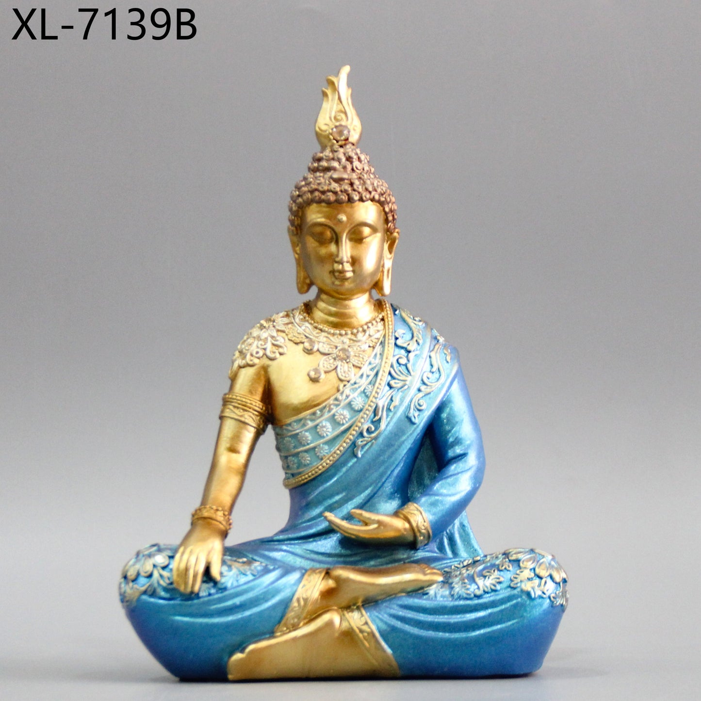 Premium Meditating Buddha Statue for Home Decor Elegant Blue and Gold Lord Buddha Sculpture Figurine for Living Room, Office Desk, and Vastu Spiritual Gifts