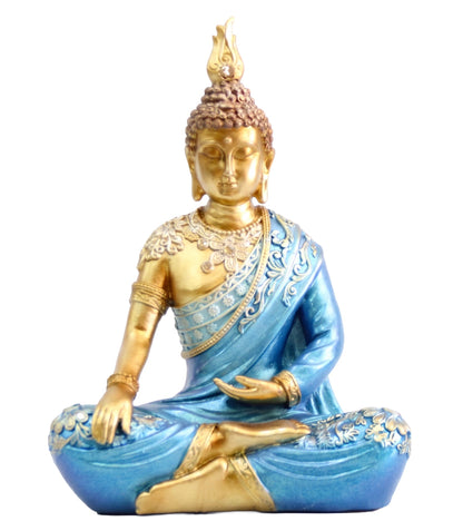 Premium Meditating Buddha Statue for Home Decor Elegant Blue and Gold Lord Buddha Sculpture Figurine for Living Room, Office Desk, and Vastu Spiritual Gifts