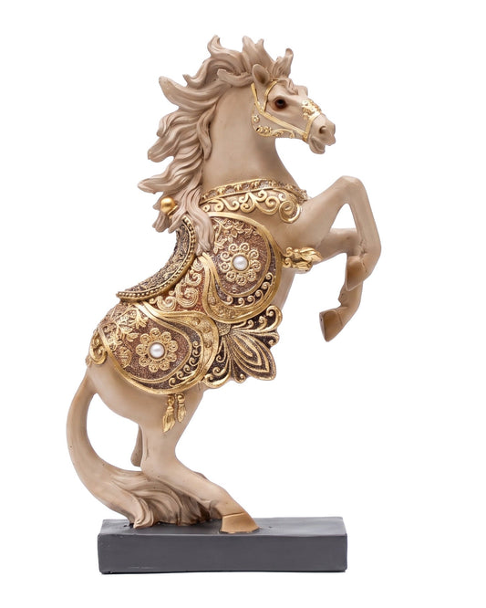Royal Rearing Horse Statue - Golden Resin Figurine Sculpture for Home Office Desk Bookshelf Tabletop Decor Ornament Gift for Wealth Success