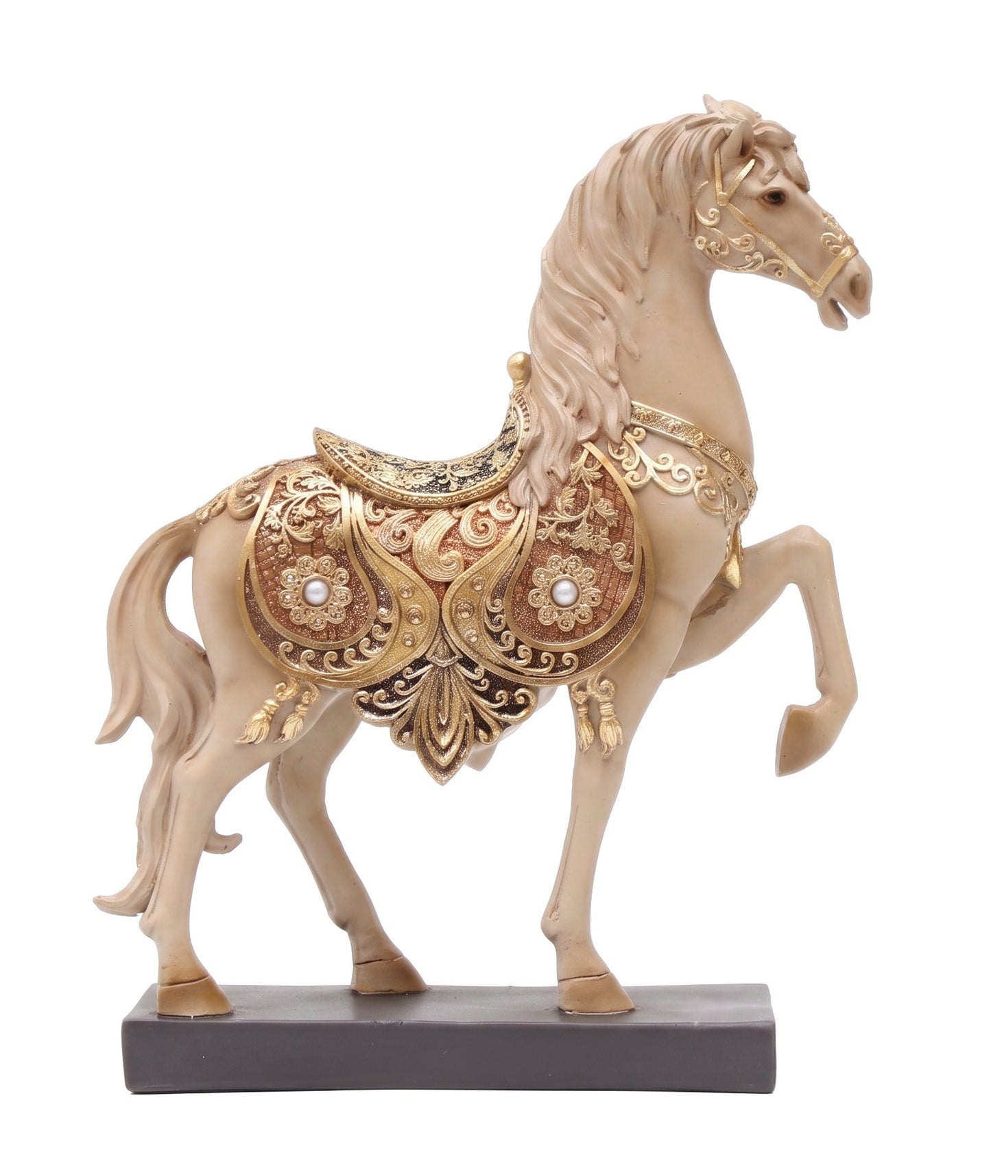 Royal Rearing Horse Statue - Golden Resin Figurine Sculpture for Home Office Desk Bookshelf Tabletop Decor Ornament Gift for Wealth Success
