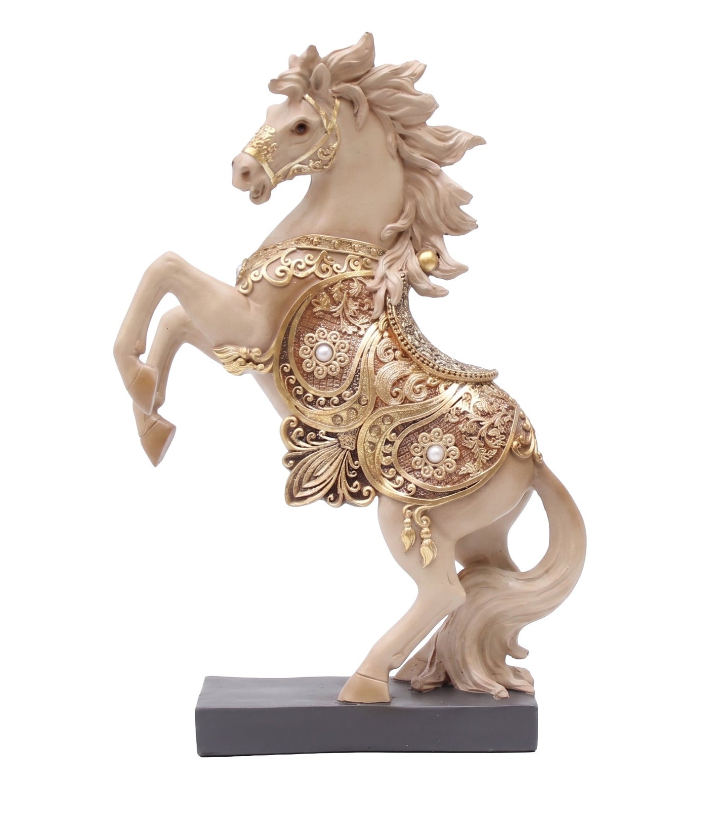 Royal Rearing Horse Statue - Golden Resin Figurine Sculpture for Home Office Desk Bookshelf Tabletop Decor Ornament Gift for Wealth Success