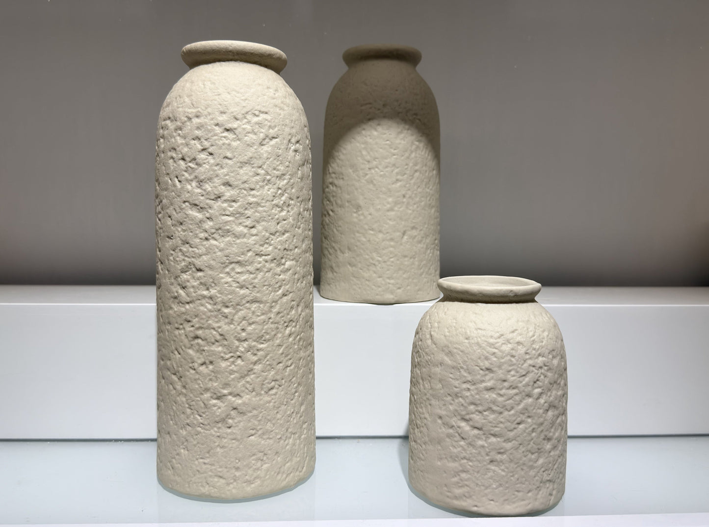 Rustic Ceramic Vase Set of 3, Modern Coarse Stone Textured Flower Vases for Aesthetic Home Decor, Bedroom Table and Console Shelf Display