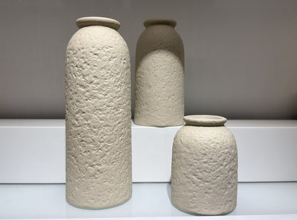 Rustic Ceramic Vase Set of 3, Modern Coarse Stone Textured Flower Vases for Aesthetic Home Decor, Bedroom Table and Console Shelf Display