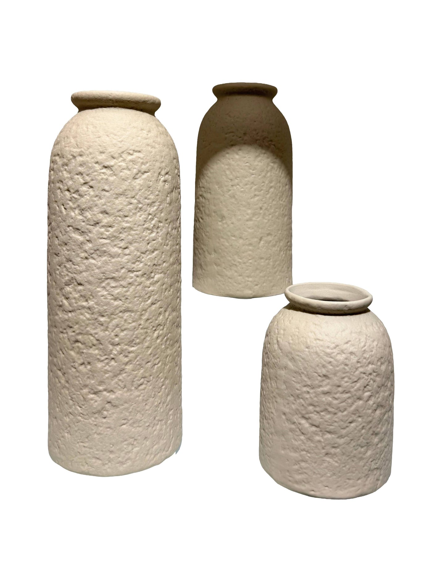Rustic Ceramic Vase Set of 3, Modern Coarse Stone Textured Flower Vases for Aesthetic Home Decor, Bedroom Table and Console Shelf Display