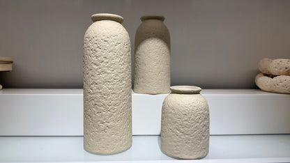 Rustic Ceramic Vase Set of 3, Modern Coarse Stone Textured Flower Vases for Aesthetic Home Decor, Bedroom Table and Console Shelf Display
