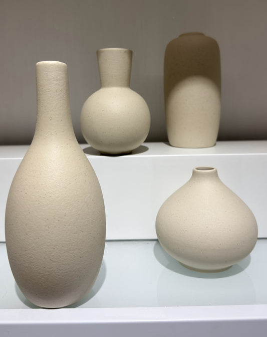 Minimalist Ceramic Vase Set of 4, Modern Matte Speckled Flower Vases for Aesthetic Home Decor, Living Room Mantle and Housewarming Gift