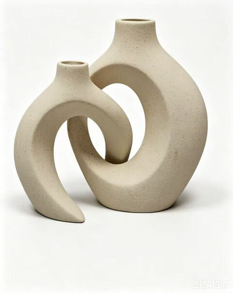 Ceramic Vase Set of 2, Modern Abstract Interlinked Matte Flower Vases for Nordic Boho Home Decor, Living Room Table and Shelf Display (White)