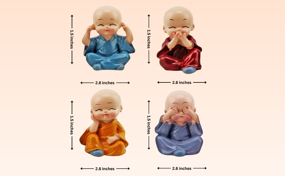 Cute Monk Statue Miniature- Set of 4