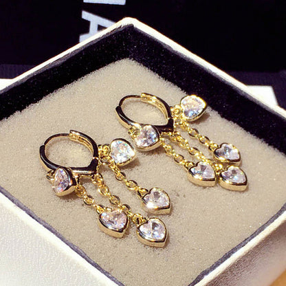 New Fashion Design Sense Earrings Trend Inlaid Zircon Heart-shaped Temperament Ear Clip Eardrops Earrings Female E002565