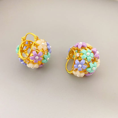 Small Flower Style Personalized Spherical Earrings For Women
