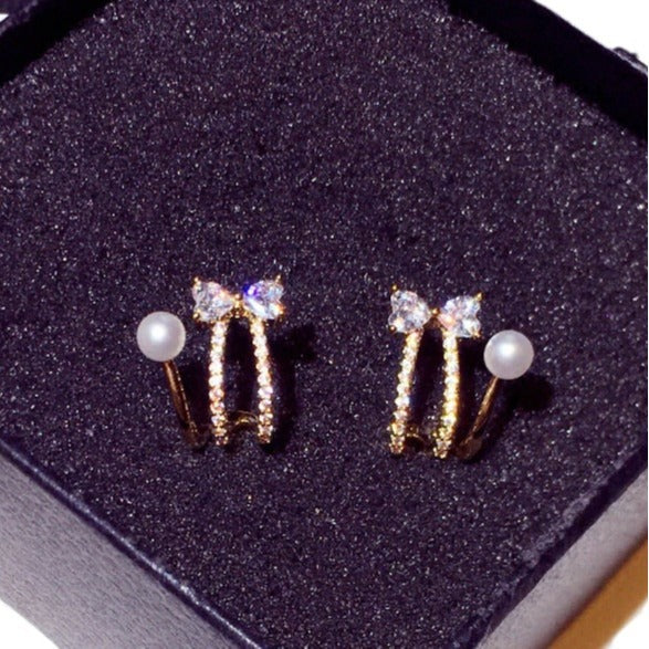 Bow Pearl Stud Earrings For Women