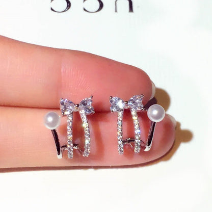 Bow Pearl Stud Earrings For Women