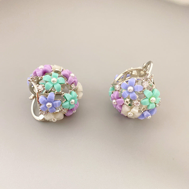 Small Flower Style Personalized Spherical Earrings For Women