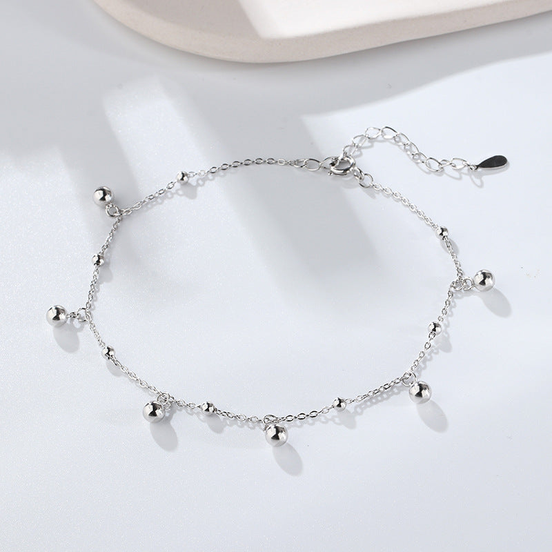 S925 Sterling Silver Round Beads Anklet For Women Glossy And Simple