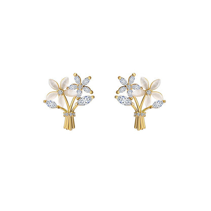 Sterling Silver Needle Niche Hollow Flowers Female Earrings