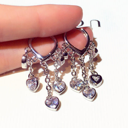 New Fashion Design Sense Earrings Trend Inlaid Zircon Heart-shaped Temperament Ear Clip Eardrops Earrings Female E002565