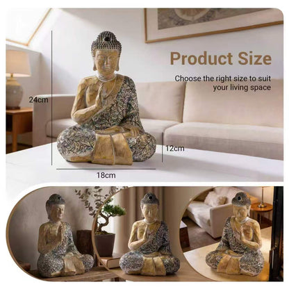 9 Inch Meditating Shakyamuni Sitting Buddha Figurine Statue for Home Decor Spiritual Sculptures for Alter Zen Garden Living Room Office Sacred Shrine Centerpiece