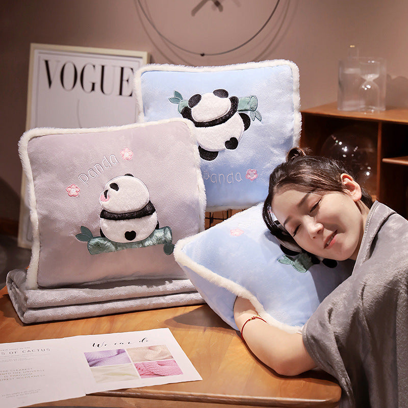Cartoon Panda Back Three-in-one Four Seasons Universal Cushion Pillow Blanket