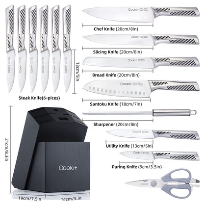 Kitchen Knife Set, 15 Piece Knife Sets with Block, Chef Knives with Non-Slip German Stainless Steel Hollow Handle Cutlery Set with Multifunctional Scissors Knife Sharpener  Amazon Platform Banned