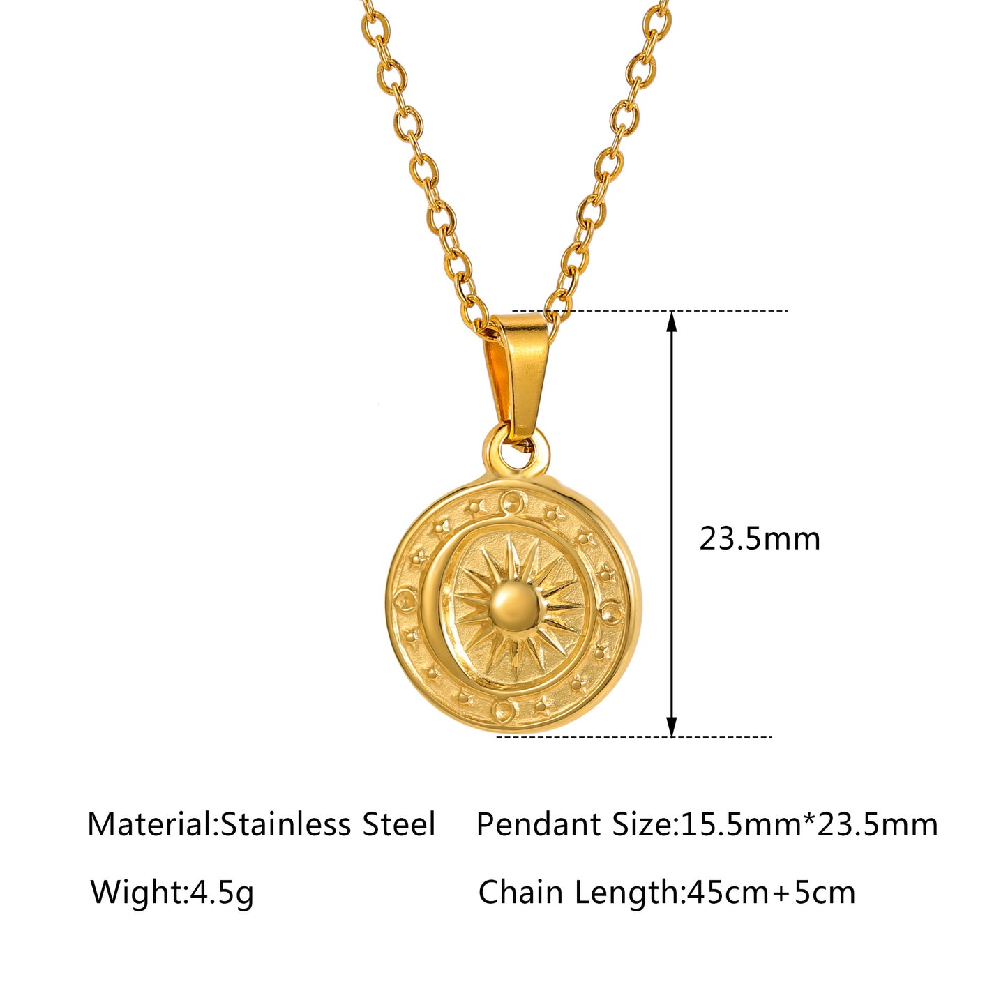 Titanium Steel Sun Moon XINGX Compass Pendant Necklace