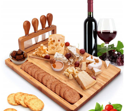 Bamboo Cut Board Cheese Fork Set