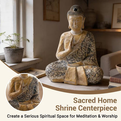 9 Inch Meditating Shakyamuni Sitting Buddha Figurine Statue for Home Decor Spiritual Sculptures for Alter Zen Garden Living Room Office Sacred Shrine Centerpiece