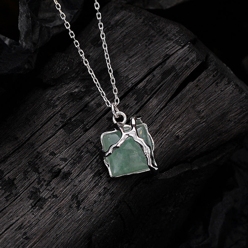 Chinese Style Square Bead Green Aventurine Pendant