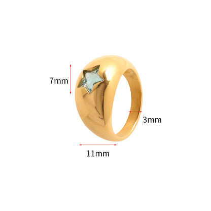 Fashion Titanium Steel Gold Pentagram Zircon Micro-inlaid Design Ring