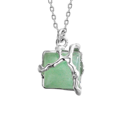 Chinese Style Square Bead Green Aventurine Pendant