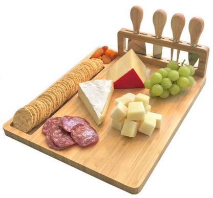 Bamboo Cut Board Cheese Fork Set