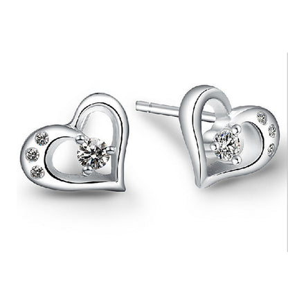 Women's Simple Heart 925 Sterling Silver Stud Earrings