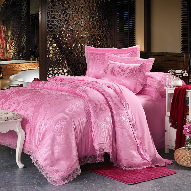 Four-piece Set Of Satin Jacquard Lace, High-end Luxury Home Textiles, Bedding