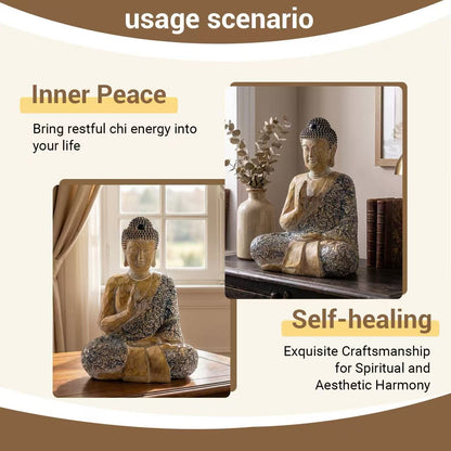 9 Inch Meditating Shakyamuni Sitting Buddha Figurine Statue for Home Decor Spiritual Sculptures for Alter Zen Garden Living Room Office Sacred Shrine Centerpiece