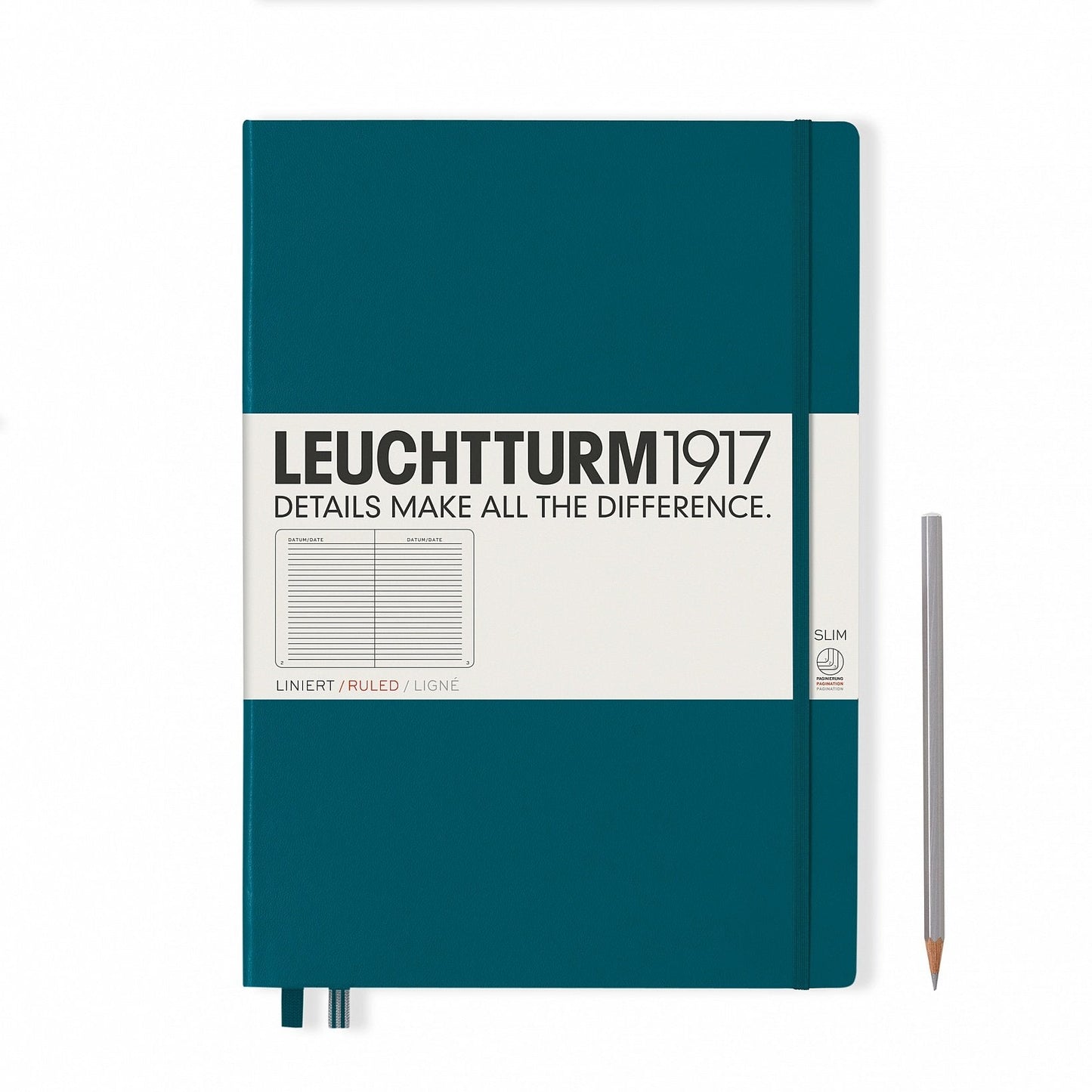 Notebook Master Slim(A4+) Hardcover,121 Numbered Pages,Pacific Green