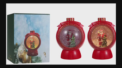 SINT Christmas Musical Red Round Snow Globe Lantern with Santa Claus Scene for Christmas Decoration