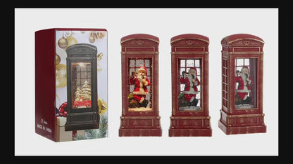 SINT Christmas Musical Phone Booth Snow Globe with Santa on Phone Scene for Christmas Decoration