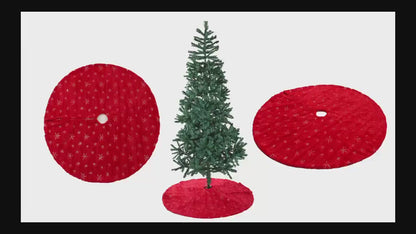 SINT 48 Inch Large Red Chritsmas Tree Skirt with Gold Snowflake