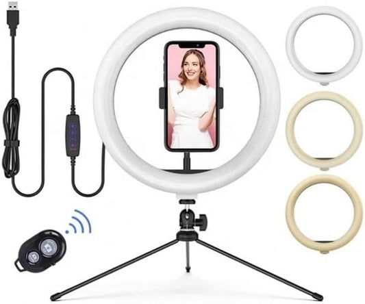 SINT Led Ring Light 10" with Tripod Stand & Phone Holder for Live Streaming & YouTube Video TIK-Tok, Dimmable Desk Makeup Ring Light for Photography, Shooting with 3 Light Modes & 10 Brightness Level