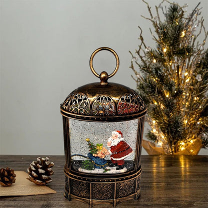 Santa & Teddy Musical Lantern | Battery Operated and USB Powered LED Lighted Swirling Glitter Water Lantern for Tabletop & Home | Christmas Decoration for Home