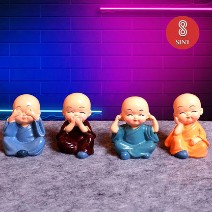 Cute Monk Statue Miniature- Set of 4