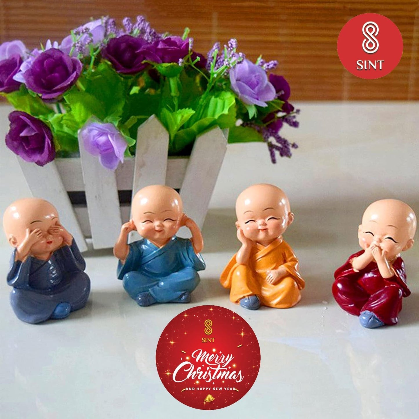 Cute Monk Statue Miniature- Set of 4