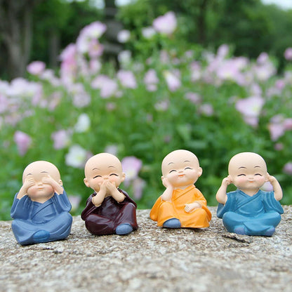 Cute Monk Statue Miniature- Set of 4