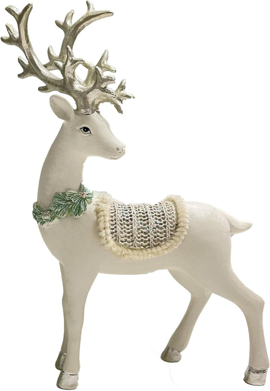 Carved elk Statue Resin Ornaments, Christmas Reindeer Fortune Seeking Decoration Modern Retro Art Standing and Sitting Posture